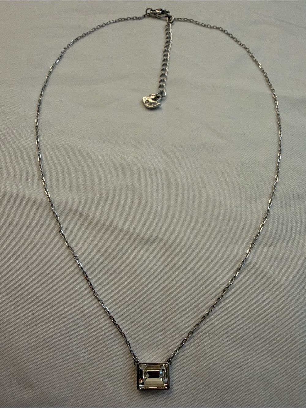 Swarovski Silver-Tone Necklace with Clear Rectangular Crystal